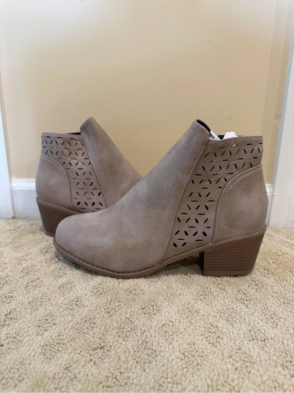 Women's Taupe Perforated Ankle Booties